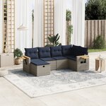 vidaXL Salon de jardin 6 Pièces avec coussins gris résine tressée