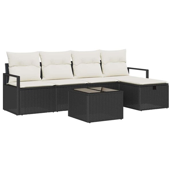 vidaXL Ensemble de canapé de jardin avec coussin 6 Pièces Noir et crème