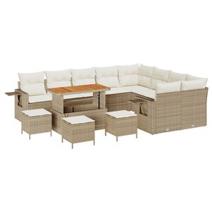 Set de canapé de jardin vidaXL 13 pièces avec coussins beige poly rattan acacia