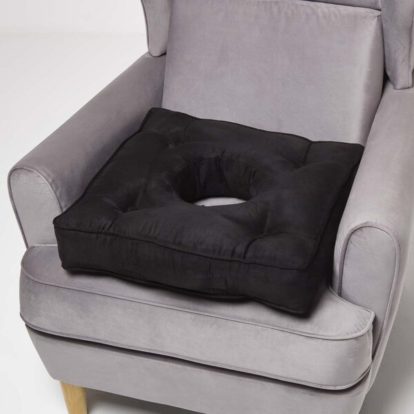 Coussin bouée rehausseur en suédine Noir  50 x 50 x 10 cm - HOMESCAPES