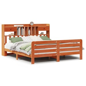 vidaXL Lit bibliothèque sans matelas cire marron 200x200 cm pin massif