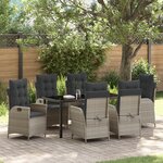 vidaXL Ensemble de salle à manger de jardin de 7 pièces avec coussins Gris clair Poly Rattan