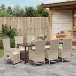 vidaXL Set de Salle à Manger de Jardin 9 Pièces avec Coussins Beige Polyrotin