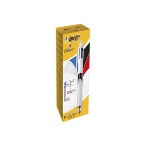 BIC 4 Couleurs 3+1HB Stylos-Bille Rétractables Pointes Moyennes (1,0 mm) et Porte-Mines - Boîte de 12
