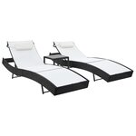 vidaXL Chaises longues lot de avec table Résine tressée textilène Noir