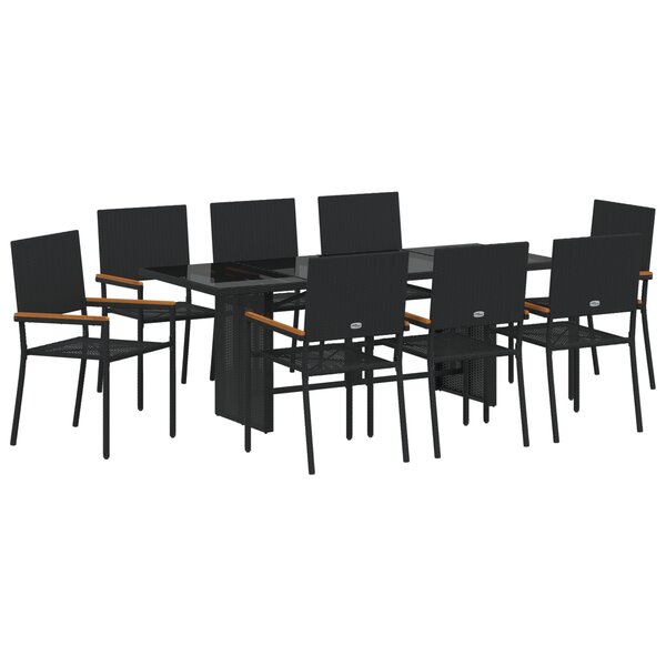 Ensemble de salle à manger de jardin de 9 pièces vidaXL en poly rattan noir
