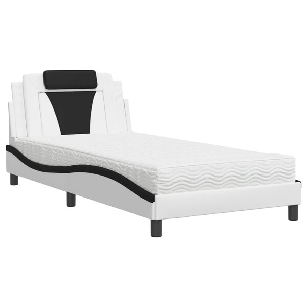 vidaXL Lit avec matelas blanc et noir 100x200 cm similicuir