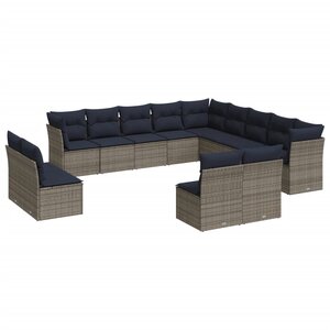 vidaXL Salon de jardin avec coussins 12 Pièces gris résine tressée