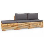 vidaXL Salon de jardin 3 Pièces avec coussins Bois de teck solide