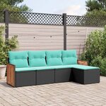 vidaXL Salon de jardin 5 Pièces avec coussins noir résine tressée