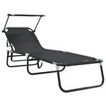 vidaXL Chaises longues pliantes 2 Pièces avec auvent Noir tissu Oxford 600D