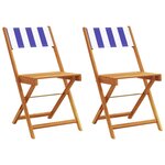 vidaXL Chaises de bistrot lot de 2 bleu/blanc bois acacia massif tissu