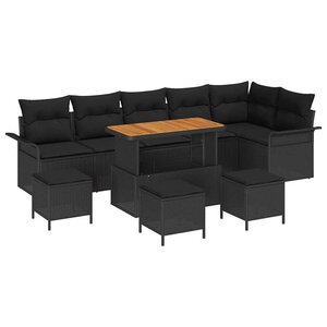 vidaXL Ensemble de canapé de jardin avec coussin 10 Pièces Noir