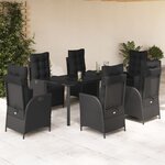 vidaXL Ensemble à manger de jardin coussins 7Pièces Noir Résine tressée