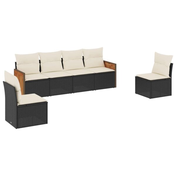 vidaXL Salon de jardin 6 Pièces avec coussins noir résine tressée