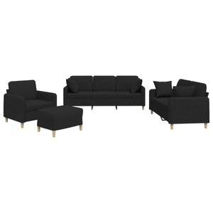 vidaXL Ensemble de canapés 4 Pièces avec coussins noir tissu
