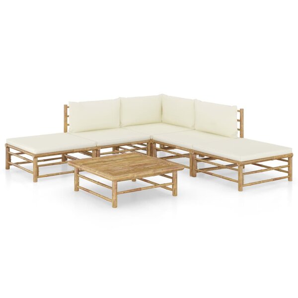 vidaXL Salon de jardin 6 Pièces avec coussins blanc crème bambou