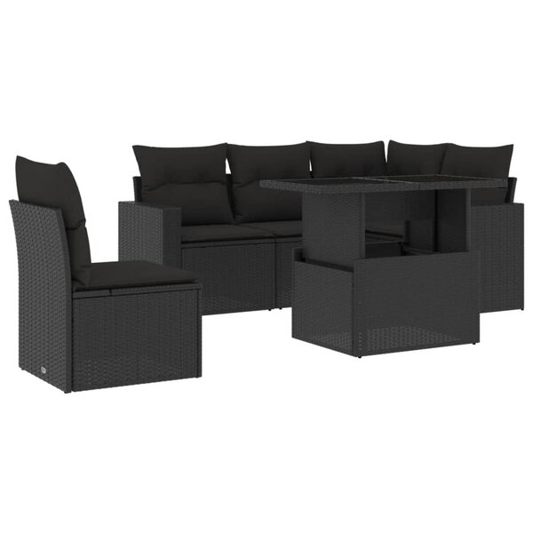 vidaXL Salon de jardin 6 Pièces avec coussins noir résine tressée