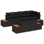 vidaXL Ensemble de canapé de jardin 7 pièces avec coussins noir en rotin