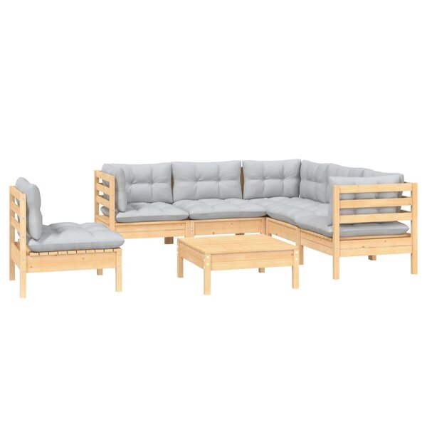 Salon de jardin meuble d'extérieur ensemble de mobilier 6 pièces avec coussins gris bois de pin 02_0016765