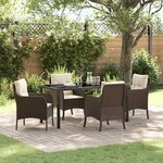 vidaXL Ensemble de salle à manger de jardin de 5 pièces avec coussins marron poly rattan