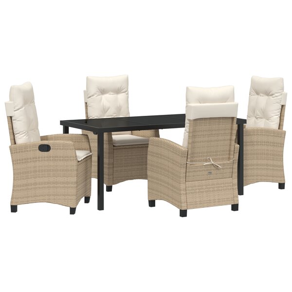 vidaXL Ensemble de salle à manger de jardin de 5 pièces avec coussins Beige Rotin Poly
