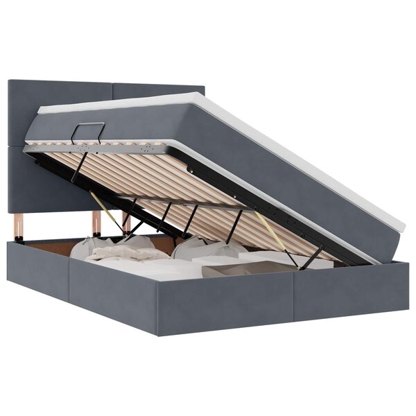 vidaXL Lit de rangement LED avec matelas Gris foncé 140 x 200 cm