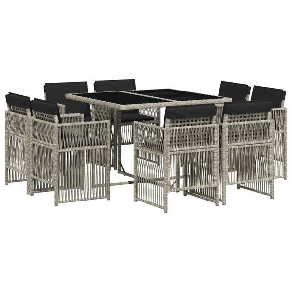vidaXL Ensemble à manger de jardin et coussins 9 Pièces gris clair rotin