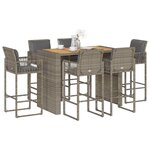 vidaXL Ensemble de bar de jardin 7 Pièces avec coussins gris poly rotin