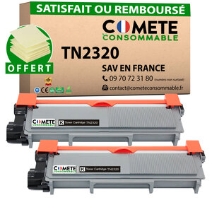 TN2320 - 2 toners Compatibles avec Brother TN2320 Noir - COMETE