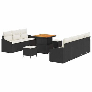 vidaXL Ensemble de canapé de jardin avec coussin 10 Pièces Noir et Crème