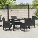 vidaXL Ensemble table et chaises avec coussin 5 Pièces Noir Rotin PE