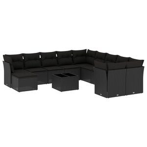 vidaXL Salon de jardin 12 Pièces avec coussins noir résine tressée