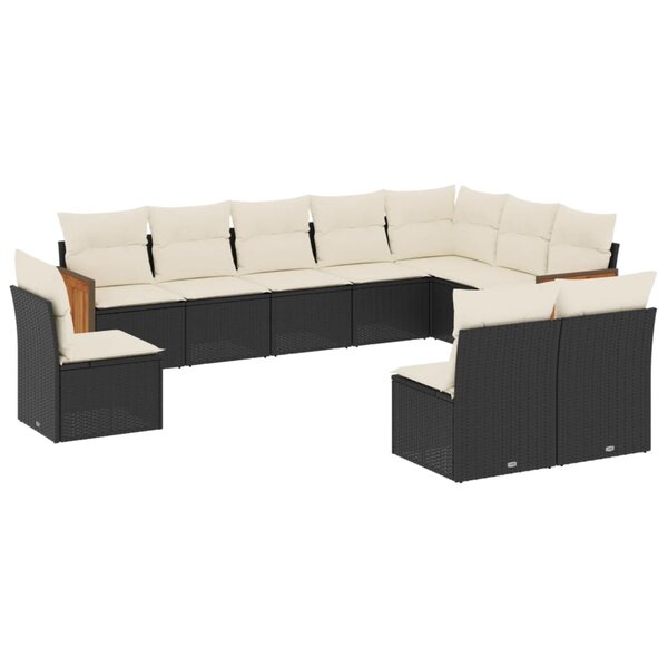 vidaXL Salon de jardin 10 Pièces avec coussins noir résine tressée