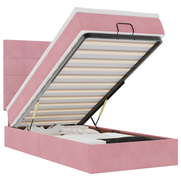 vidaXL Cadre de lit ottoman avec matelas rose 100x200 cm velours
