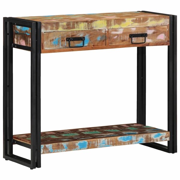 Table Console Multicolore en Bois Recyclé et Métal