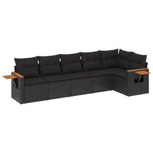 vidaXL Salon de jardin 6 Pièces avec coussins noir résine tressée
