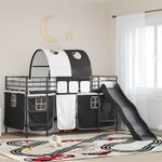 vidaXL Cadre de lit superposé pour enfants avec rideaux Uni Noir Métал