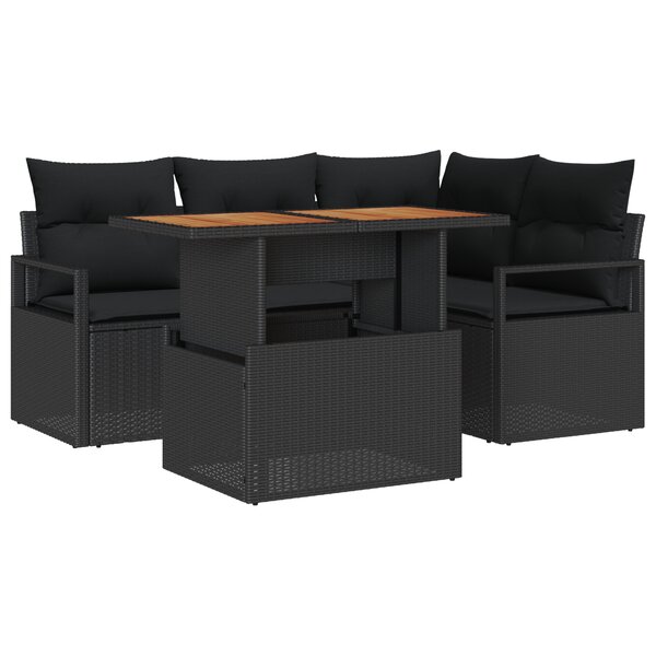 Ensemble de canapé de jardin 5 pièces vidaXL avec coussins Noir Poly Rotin Acacia