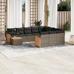 vidaXL Salon de jardin 11 Pièces avec coussins gris résine tressée
