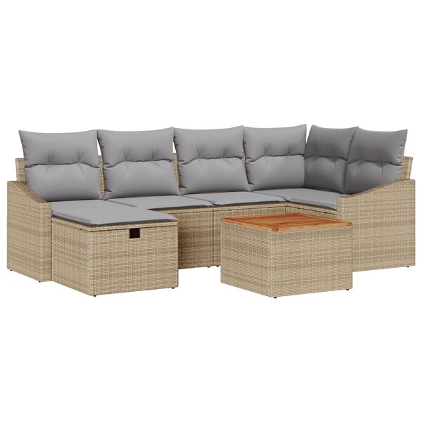 vidaXL Ensemble de Canapé de Jardin de 7 Pièces avec Coussins Beige Poly Rattan