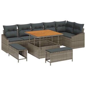 vidaXL Ensemble de canapé de jardin avec coussin 9 Pièces Gris Poly rotin