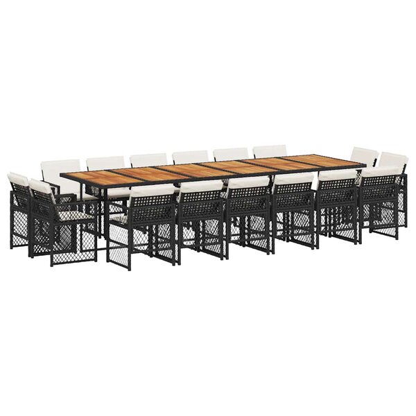 vidaXL Ensemble à manger de jardin 17 Pièces coussins noir résine tressée