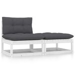 vidaXL Salon de jardin 2 Pièces avec coussins Blanc Bois de pin massif