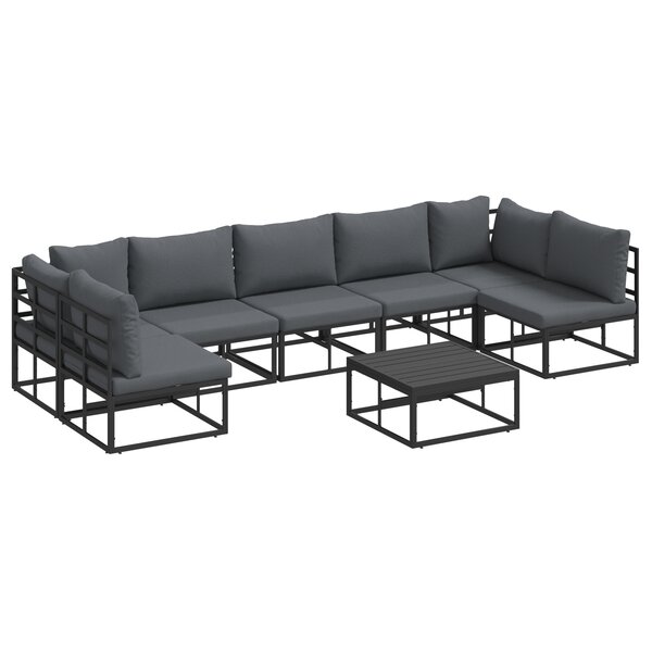 vidaXL Ensemble de canapé de jardin avec coussin 8 Pièces Noir Aluminium
