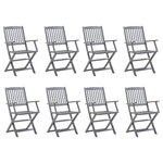 vidaXL Chaises pliables d'extérieur lot de 8 et coussins Bois d'acacia