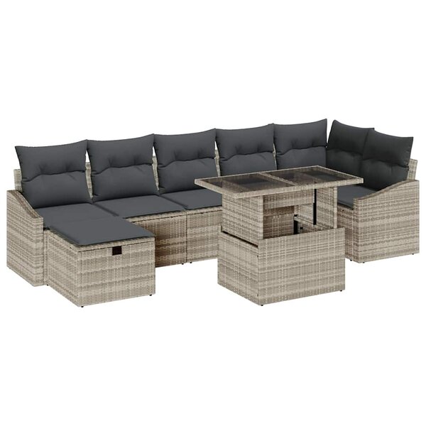 vidaXL Ensemble de canapé de jardin 8 Pièces Gris clair polyrotin