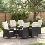 vidaXL Ensemble de salle à manger de jardin de 7 pièces avec coussins en rattan poly noir