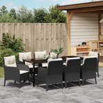 vidaXL Set de salle à manger de jardin 9 pièces avec coussins noir rotin poly