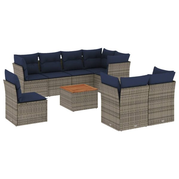 vidaXL Salon de jardin 9 Pièces avec coussins gris résine tressée